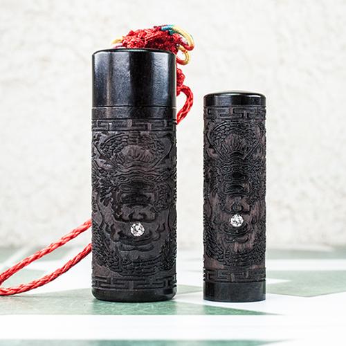 黑檀龍雕印章套筒組