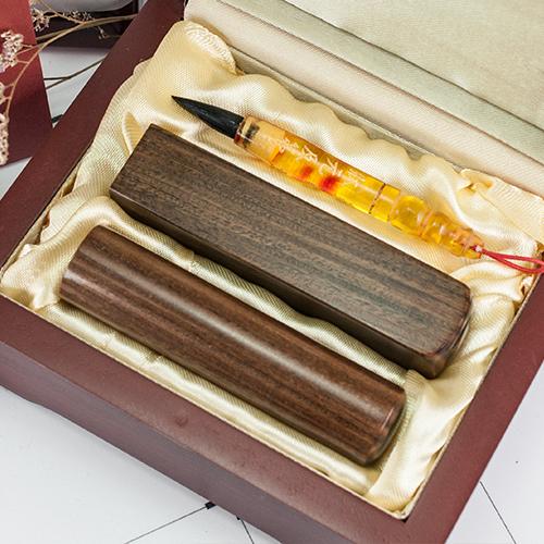 【兩印一Q筆】綠檀臍帶印章嬰兒三寶