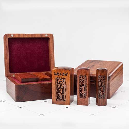 紅紫檀公司大小章-招財進寶(方)-不含盒