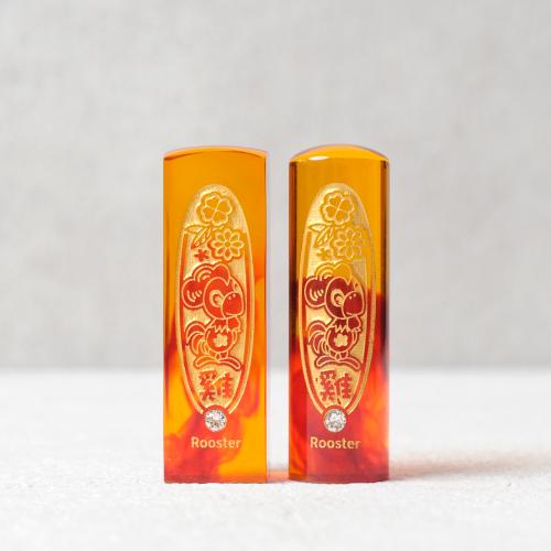 琥珀金漆雕刻十二生肖個人印鑑章