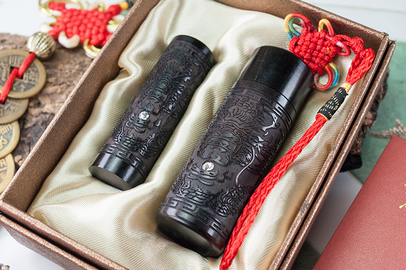 台南 臍帶印章 黑檀龍雕肚臍章套筒組 套筒印章 唯原工藝