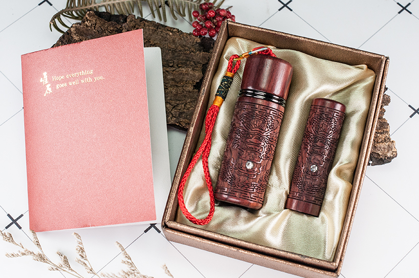 台南 紅檀龍雕肚臍章套筒組 肚臍章 臍帶章 肚臍印章 臍帶印章 個人印章 印章批發