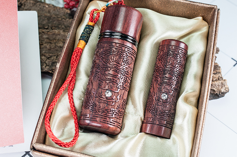 台南 紅檀龍雕肚臍章套筒組 肚臍章 臍帶章 肚臍印章 臍帶印章 個人印章 印章批發