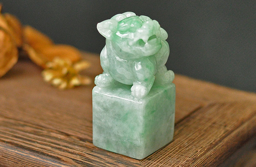 緬甸玉獅子神獸印章-編號13刻印章店