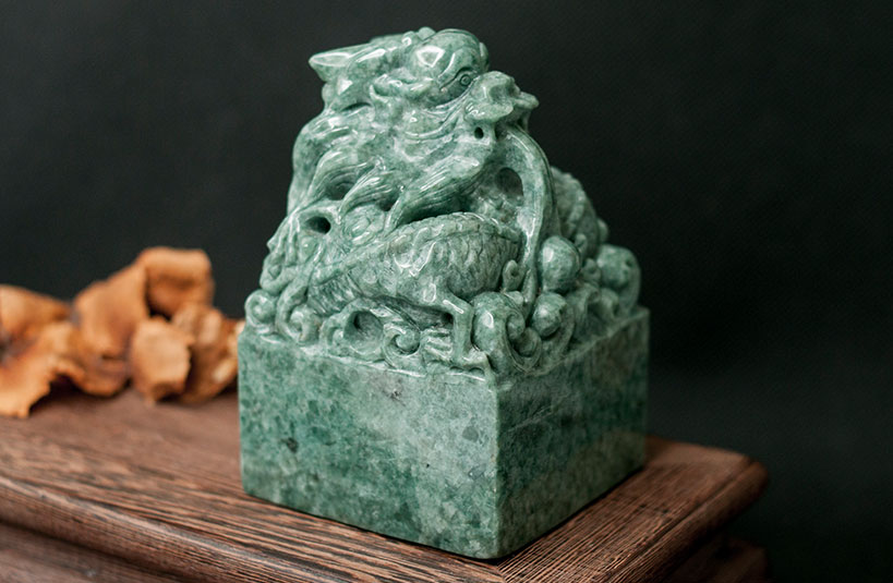 緬甸玉獅子神獸印章-編號23刻印章店